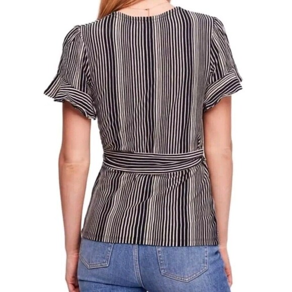 Free People Wrapped Around‎ My Finger Women's XS Wrap Top Black White Tie Waist - Picture 3 of 8